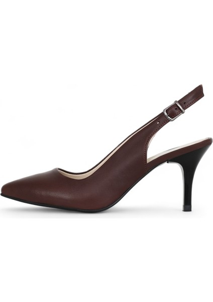 Hakiki Deri Stiletto Sandalet Topuklu Ayakkabı KAHVE - 7,5 Cm İnce Topuk Sivri Burun - El İşçiliği Premium Deri GRS048-KH