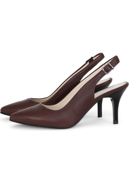 Hakiki Deri Stiletto Sandalet Topuklu Ayakkabı KAHVE - 7,5 Cm İnce Topuk Sivri Burun - El İşçiliği Premium Deri GRS048-KH