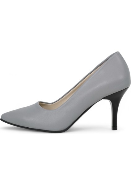 Hakiki Deri Stiletto Topuklu Gri - 7,5 Cm İnce Topuk Sivri Burun - El İşçiliği Premium Konfor Yumuşak Deri GRS028-GR