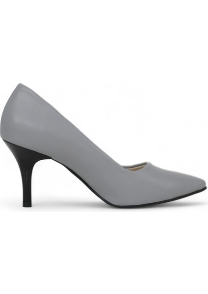 Hakiki Deri Stiletto Topuklu Gri - 7,5 Cm İnce Topuk Sivri Burun - El İşçiliği Premium Konfor Yumuşak Deri GRS028-GR