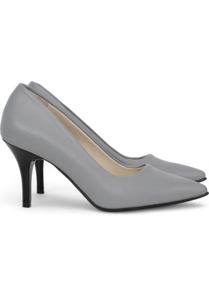 Hakiki Deri Stiletto Topuklu Gri - 7,5 Cm İnce Topuk Sivri Burun - El İşçiliği Premium Konfor Yumuşak Deri GRS028-GR