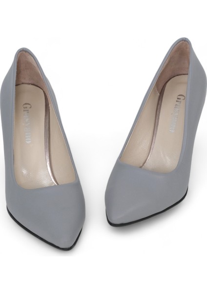 Hakiki Deri Stiletto Topuklu Gri - 7,5 Cm İnce Topuk Sivri Burun - El İşçiliği Premium Konfor Yumuşak Deri GRS028-GR