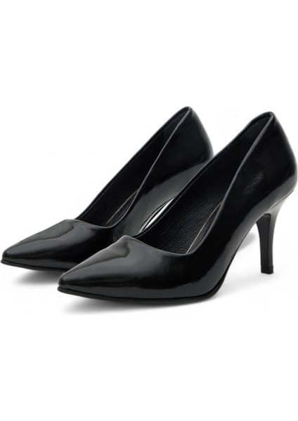 Hakiki Deri Stiletto Topuklu Ayakkabı Siyag Rugan - 7,5 Cm İnce Topuk Sivri Burun - El İşçiliği Premium RUGAN Deri GRS044-SH modelleri