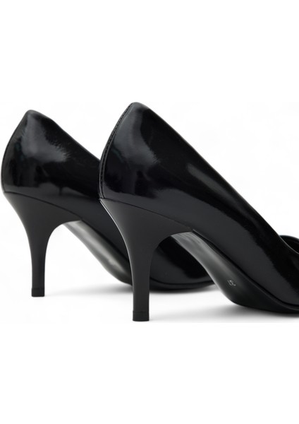 Hakiki Deri Stiletto Topuklu Ayakkabı Siyag Rugan - 7,5 Cm İnce Topuk Sivri Burun - El İşçiliği Premium RUGAN Deri GRS044-SH indirimleri
