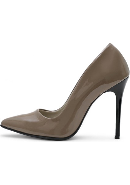 Hakiki Deri Yüksek Stiletto Topuklu Ayakkabı Vizon Rugan - 10,5 Cm İnce Topuk Sivri Burun - El İşçiliği Premium Yumuşak Deri GRS026-VZ
