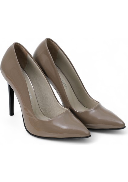 Hakiki Deri Yüksek Stiletto Topuklu Ayakkabı Vizon Rugan - 10,5 Cm İnce Topuk Sivri Burun - El İşçiliği Premium Yumuşak Deri GRS026-VZ modelleri