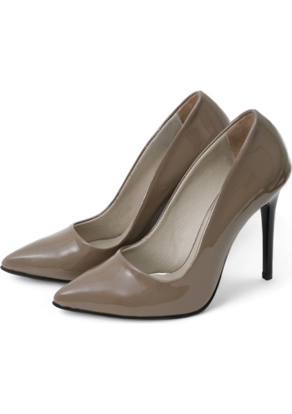 Hakiki Deri Yüksek Stiletto Topuklu Ayakkabı Vizon Rugan - 10,5 Cm İnce Topuk Sivri Burun - El İşçiliği Premium Yumuşak Deri GRS026-VZ fırsatları