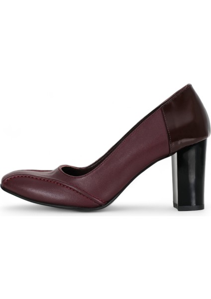 Hakiki Deri Stiletto Bordo Topuklu Ayakkabı - 7,5 Cm İnce Topuk Sivri Burun - El İşçiliği Premium Yumuşak Deri GRS009-BD
