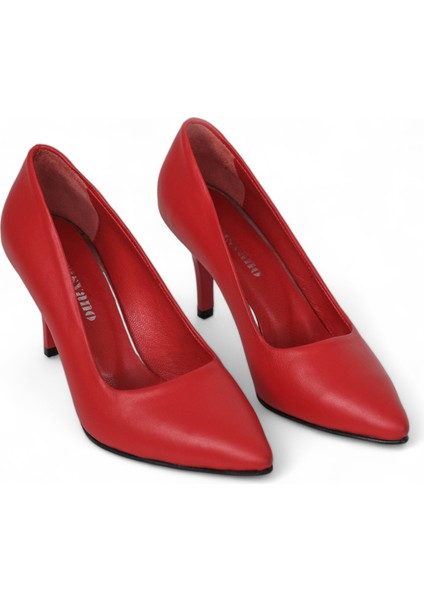 Hakiki Deri Stiletto Topuklu Kırmızı - 7,5 Cm İnce Topuk Sivri Burun - El İşçiliği Premium Konfor Yumuşak Deri GRS028-KZ fırsatları