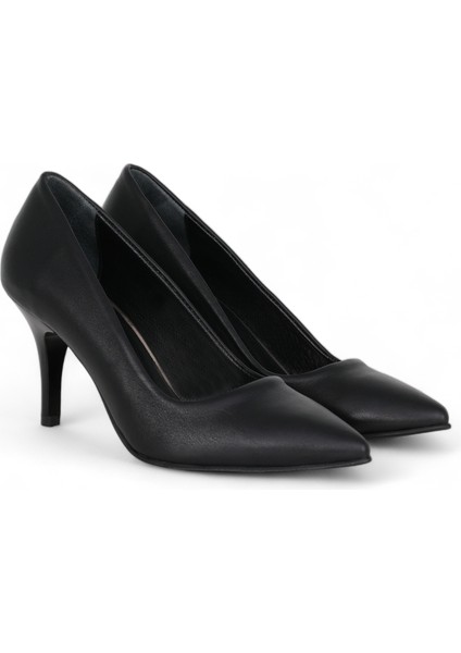 Hakiki Deri Stiletto Topuklu Siyah - 7,5 Cm İnce Topuk Sivri Burun - El İşçiliği Premium Konfor Yumuşak Deri GRS028-SH fırsatları