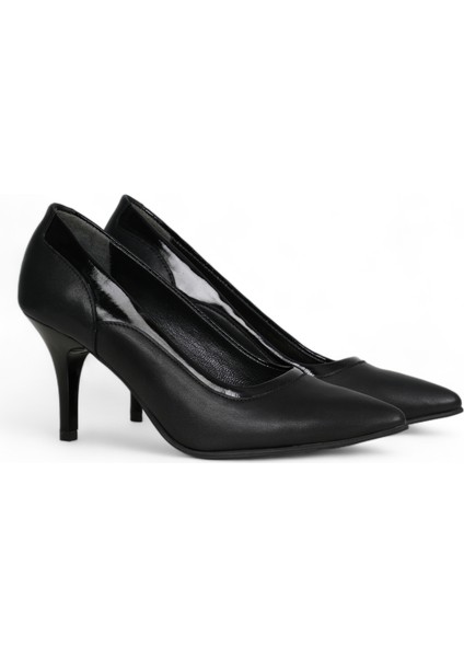 Hakiki Deri Stiletto Topuklu Ayakkabı Siyah - 7,5 Cm İnce Topuk Sivri Burun - Rugan Detaylı El İşçiliği Premium Deri GRS046-SH fırsatları
