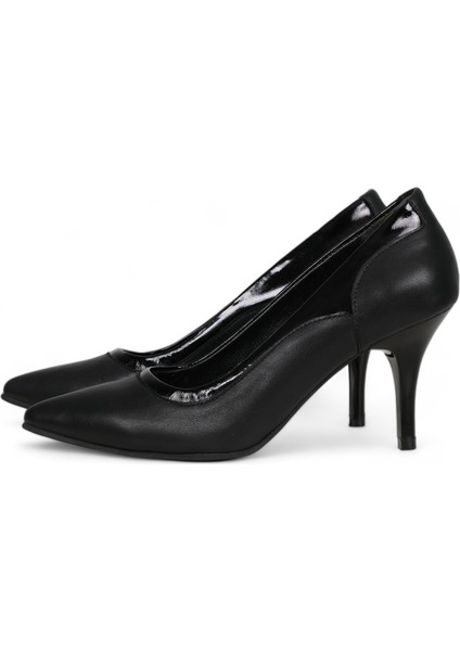 Hakiki Deri Stiletto Topuklu Ayakkabı Siyah - 7,5 Cm İnce Topuk Sivri Burun - Rugan Detaylı El İşçiliği Premium Deri GRS046-SH indirimleri