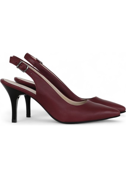 Hakiki Deri Stiletto Sandalet Topuklu Ayakkabı Bordo - 7,5 Cm İnce Topuk Sivri Burun - El İşçiliği Premium Deri GRS048-BD indirimleri
