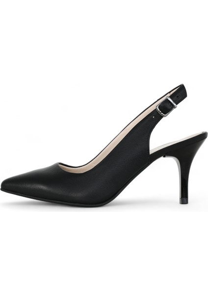 Hakiki Deri Stiletto Sandalet Topuklu Ayakkabı SİYAH - 7,5 Cm İnce Topuk Sivri Burun - El İşçiliği Premium Deri GRS048-SH