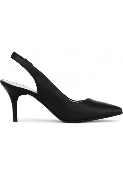 Hakiki Deri Stiletto Sandalet Topuklu Ayakkabı SİYAH - 7,5 Cm İnce Topuk Sivri Burun - El İşçiliği Premium Deri GRS048-SH