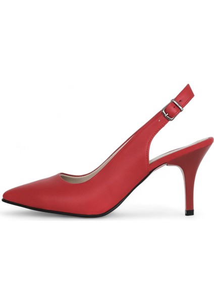 Hakiki Deri Stiletto Sandalet Topuklu Ayakkabı KIRMIZI - 7,5 Cm İnce Topuk Sivri Burun - El İşçiliği Premium Deri GRS048-KZ