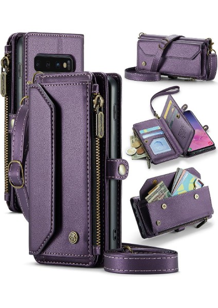 Samsung Galaxy S10 Kart Tutucu Fermuar Faturaları Yuvası Cüzdan Için Crossbody Durumda (Yurt Dışından)