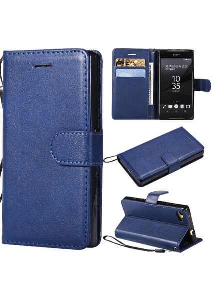 Sony Xperia Z5 Mini Klasik Düz Renk Için Flip Case Kart Yuvası ile Telefon (Yurt Dışından)