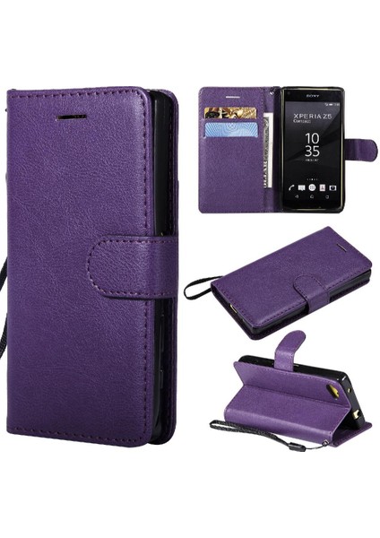 Sony Xperia Z5 Mini Klasik Düz Renk Için Flip Case Kart Yuvası ile Telefon (Yurt Dışından)