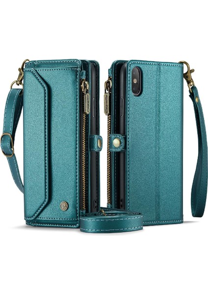 Iphone x Için Crossbody Durumda/xs Durumda Cüzdan Fermuar Faturaları Yuvası Kart Tutucu (Yurt Dışından)
