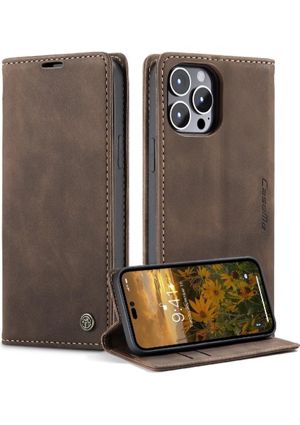 Iphone 14 Için Flip Case Pro Max Vintage Pu Deri Cüzdan Manyetik Kapatma (Yurt Dışından)
