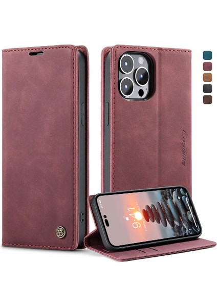 Iphone 14 Için Flip Case Pro Max Vintage Pu Deri Cüzdan Manyetik Kapatma (Yurt Dışından)