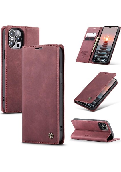 Iphone 14 Için Flip Case Pro Max Vintage Pu Deri Cüzdan Manyetik Kapatma (Yurt Dışından)