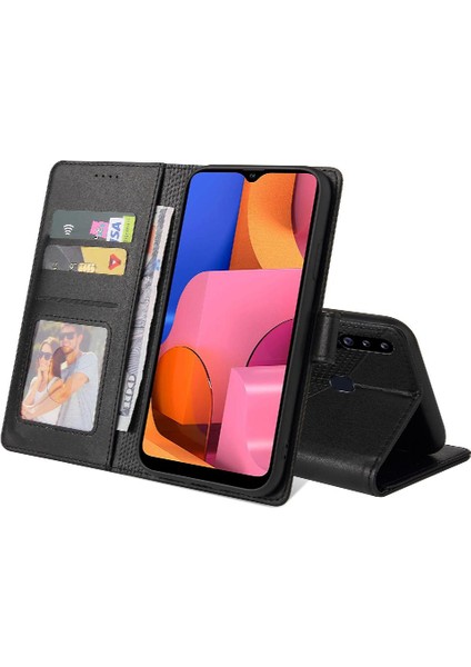 Samsung Galaxy A20S Premium Deri Kickstand Üç Kart 4 Için Flip Case (Yurt Dışından)