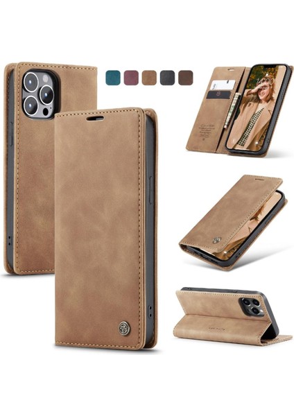 Iphone 13 Için Flip Case Pro Flip Folio Kitap Kılıf Kart Yuvası Kickstand Pu (Yurt Dışından)
