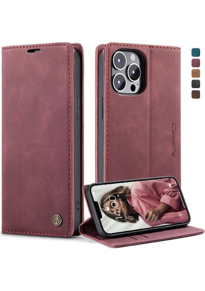 Iphone 13 Için Flip Case Pro Max Durumda Kart Yuvası Kickstand Manyetik Kapatma (Yurt Dışından)