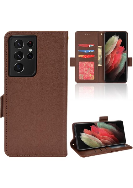 Samsung Galaxy S21 Ultra Pu Deri Yan Toka Kart Yuvaları Tutucu (Yurt Dışından)