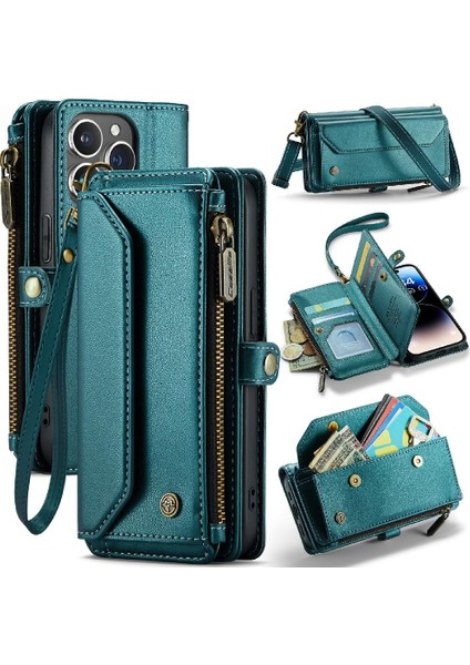 Iphone 14 Için Crossbody Durumda Pro Kart Tutucu Kılıf Cüzdan Fermuar Faturaları Yuvası (Yurt Dışından)