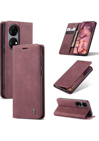 Manyi Mall Huawei P50 Manyetik Kapatma Darbeye Vintage Pu Deri Için Flip Case (Yurt Dışından)