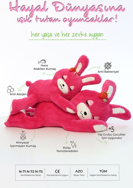 Pufu Toys Peluş Çilekli Uzanan Tavşan (90 Cm)