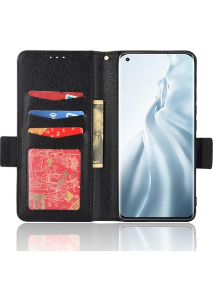 Xiaomi Mi 11 Için Kılıf Yan Toka Manyetik Pu Deri Cüzdan Kart Yuvaları (Yurt Dışından)