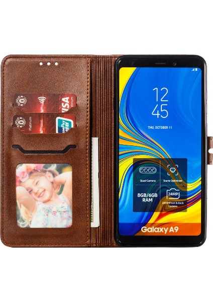 Manyi Mall Cüzdan Kılıf Samsung Galaxy A9 2018 Kickstand Kart Tutucu Kabartmalı Tüm (Yurt Dışından)