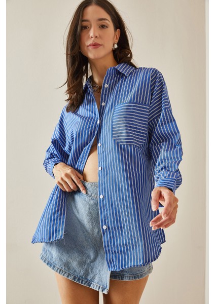 Mavi Tek Cepli Çizgili Gömlek 5YXK2-48641-12