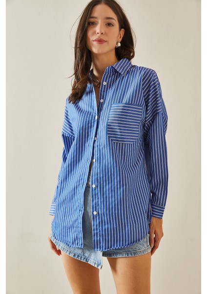 Mavi Tek Cepli Çizgili Gömlek 5YXK2-48641-12 fiyatları
