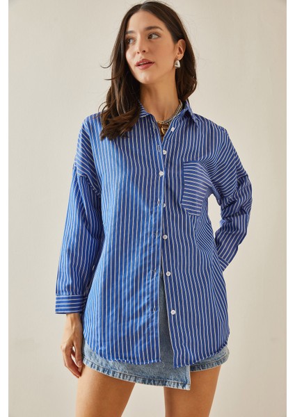 Mavi Tek Cepli Çizgili Gömlek 5YXK2-48641-12 modelleri