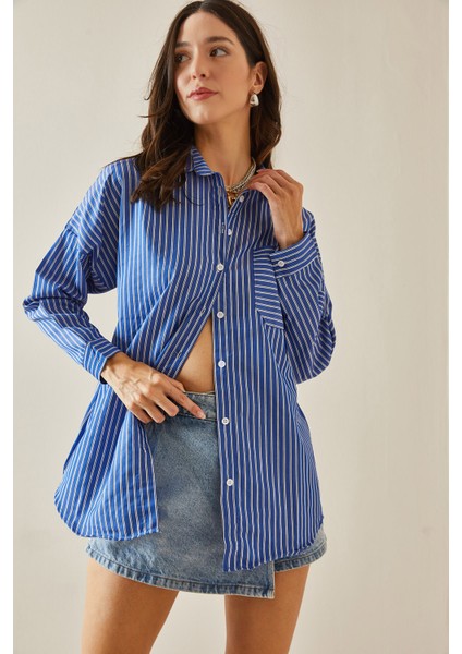 Mavi Tek Cepli Çizgili Gömlek 5YXK2-48641-12 fırsatları