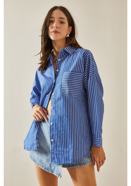 Mavi Tek Cepli Çizgili Gömlek 5YXK2-48641-12 indirimleri