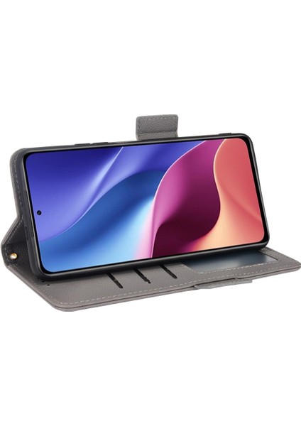 Xiaomi Poco F3 Yan Toka Manyetik Kart Yuvaları Tutucu Pu Deri Kılıf (Yurt Dışından)