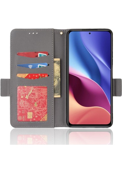Xiaomi Poco F3 Yan Toka Manyetik Kart Yuvaları Tutucu Pu Deri Kılıf (Yurt Dışından)
