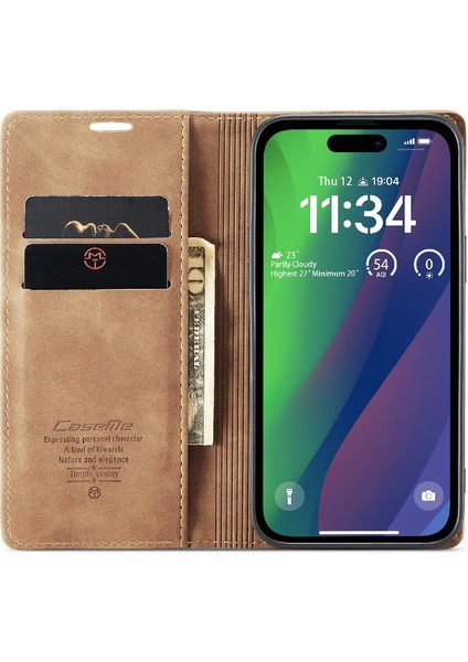 Iphone 15 Için Flip Case Artı Vintage Pu Deri Cüzdan Flip Folio Kitap (Yurt Dışından)