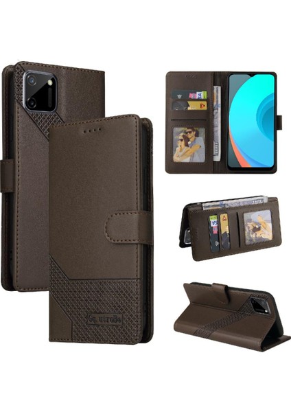 Realme C11 Kickstand Üç Kart Yuvaları Premium Deri 4 Için Flip Case (Yurt Dışından)