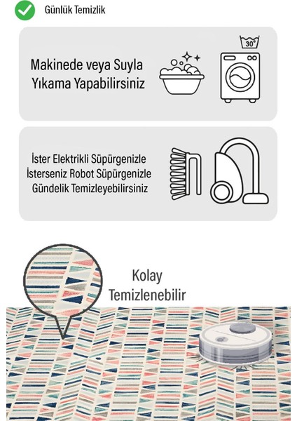 Üçgen ve Çizgi Desen Dijital Baskılı Kaymaz Zenit Halı