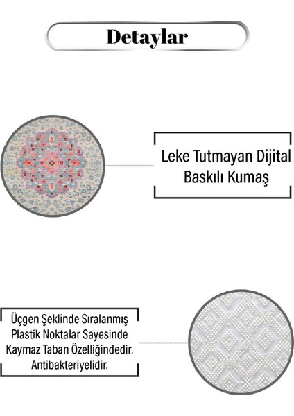 Eskitme Çiçekli Vintage Desen Dijital Baskılı Kaymaz Zenit Halı