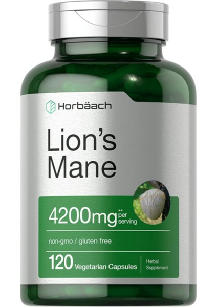 Horbäach Lions Mane Mushroom Extract | 4200MG | 120 Capsules | Vegetarian Non-Gmo Gluten Free