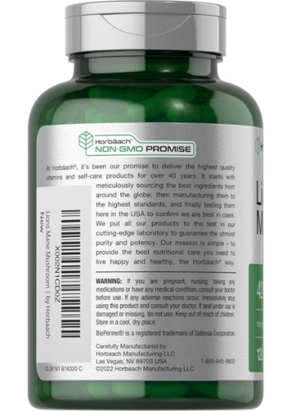 Horbäach Lions Mane Mushroom Extract | 4200MG | 120 Capsules | Vegetarian Non-Gmo Gluten Free