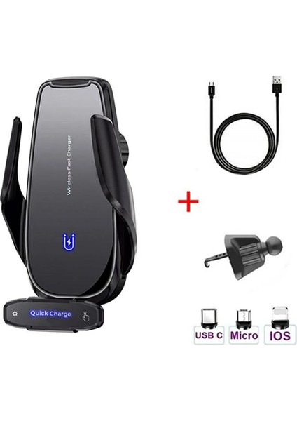 Araç Içi 20W Kablosuz Şarj Telefon Tutucu Sensörlü LED Işıklı Tüm Modellere Uyumlu modelleri